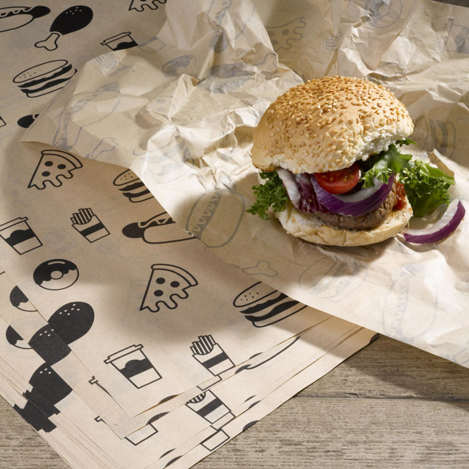 Custom Printed Brown Greaseproof Paper 335 x 250mm