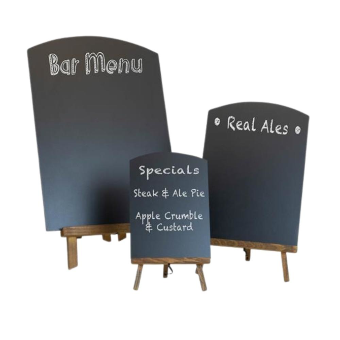 Wooden Easel Style Table Talker Arch Top A5 Black & Dark Oak