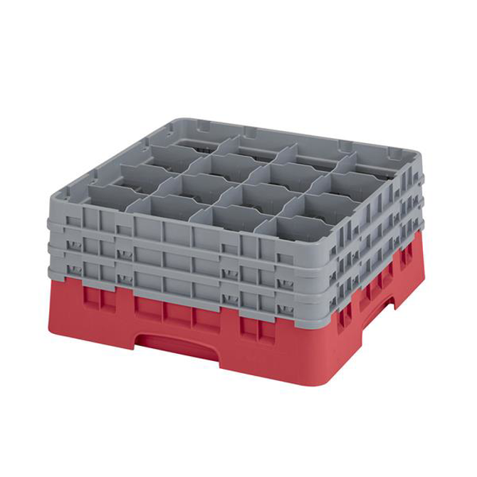 16 Compartment Glass Rack with 3 Extenders H196mm - Red