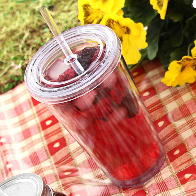 Insulated Reusable Plastic Tumbler with Lid and Straw 16oz / 470ml