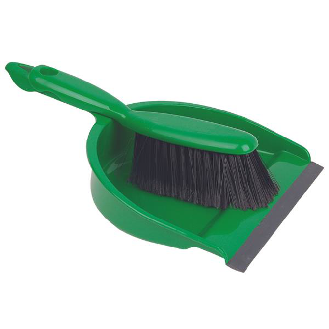 Green Coloured Plastic Dustpan & Brush Set with Soft Bristles
