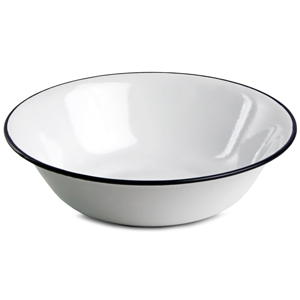 Blue Rim Enamel Bowl White 16cm