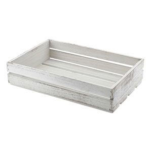 Genware Wooden Crate White Wash Finish 35 x 23 x 8cm