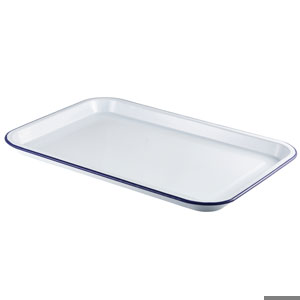 Enamel Serving Tray White with Blue Rim 33.5 x 23.5cm