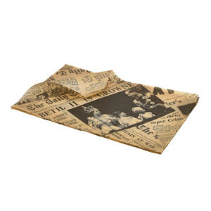 Newspaper Print Greaseproof Paper Brown 25 x 35cm