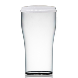 Econ Polystyrene 2 Pint Beer Take Out Reusable Glass &amp; Lid 40oz / 1.13ltr