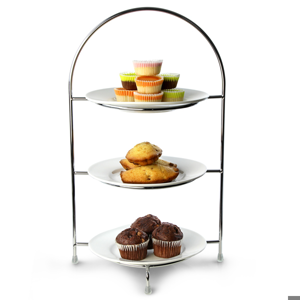 Utopia Chrome 3 Tier Cake Plate Stand 15.5inch / 39cm with 17cm Plates